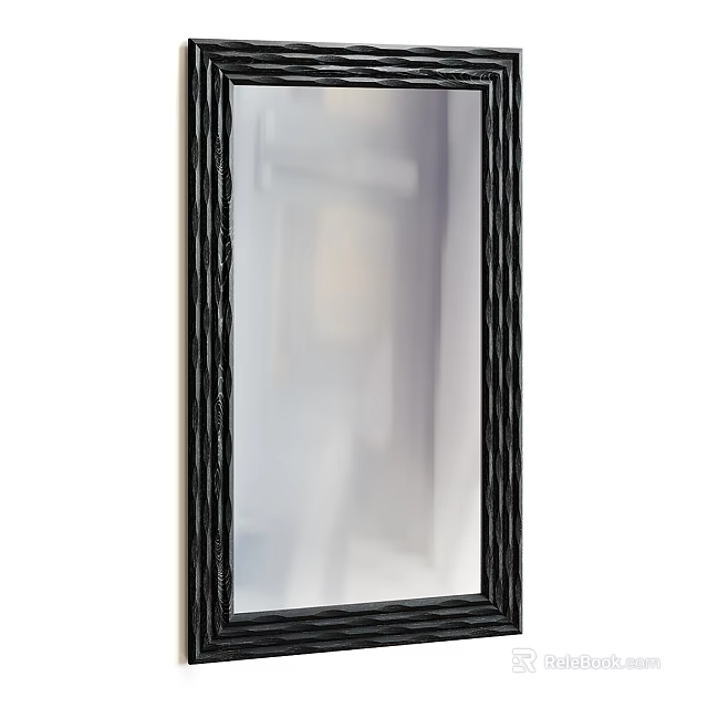 Black Framed Rectangular Mirror With Textured Frame Wall Mounted Design 3d model 