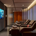 Modern Corridor Interior With Wooden Doors Circular Decorative Lights And Reception Counter