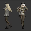 Anime Style Female Characters With Long Blonde Hair Hats Coats And Short Skirts