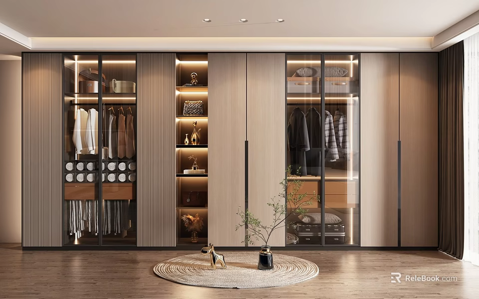 Modern Wardrobe With Organized Storage And Glass Doors 3d model 