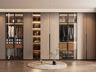 Modern Wardrobe With Organized Storage And Glass Doors 3d model