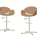 Modern Light Brown Bar Stools With Curved Backrest Metal Base And Adjustable Height 3d model
