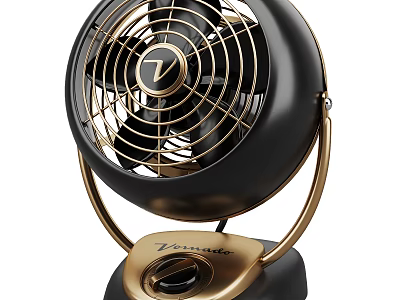 Vornado Vintage Air Cooling Fan With Black And Gold Stylish Base And Metal Grille 3d model