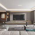 Modern Living Room Interior Design With Sofa TV Wall Marble Coffee Table And Large Windows