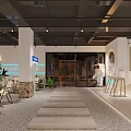 Modern Bar Interior Design With Steps Green Plants Tables Chairs And Pendant Lights
