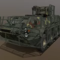 Camouflaged Military Tank With Metal Cage Armor Multi Wheel Design And Top Machine Gun
