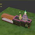 Traditional Hindu Temple With Orange Roof Gray Walls Golden Towers And Green Ground