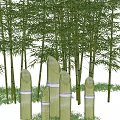 Decorative Glowing Bamboo Garden Ornaments With Stone Lantern In Bamboo Grove