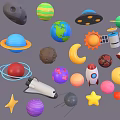 Diverse Space And Astronomy Elements Including Planets Rockets Satellites Stars Moon And Spaceships