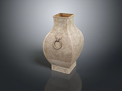Traditional Ceramic Vase With Floral Carved Patterns And Ring Handles On Smooth Surface 3d model
