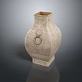 Traditional Ceramic Vase With Floral Carved Patterns And Ring Handles On Smooth Surface