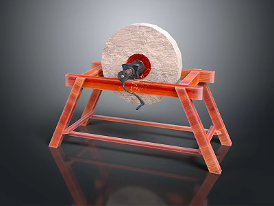 Traditional Electric Stone Mill Kitchen Appliance with Red Wooden Stand for Grinding Grains and Beans 3d model
