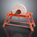 Traditional Electric Stone Mill Kitchen Appliance with Red Wooden Stand for Grinding Grains and Beans