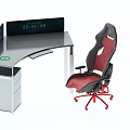 Modern Office Desk Chair Set With Curved Tabletop Red Caster Chairs And Privacy Dividers