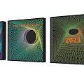 Colorful Neon Photo Check-in Spot with Three Display Panels Radial Patterns Skull Black Circle 2023