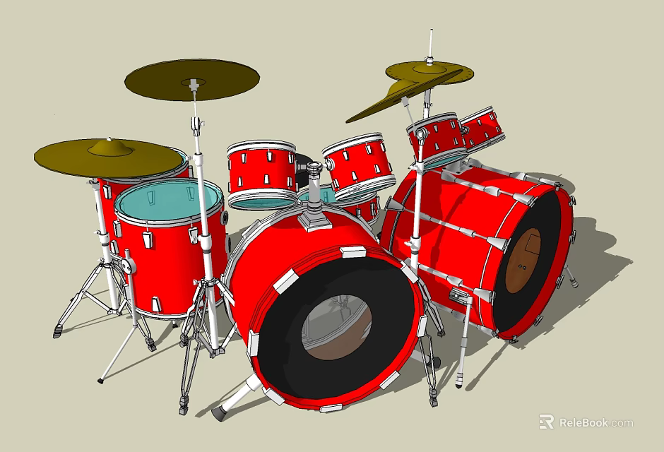 Vibrant Red Musical Instrument Drum Set With Multiple Drums And Cymbals 3d model 