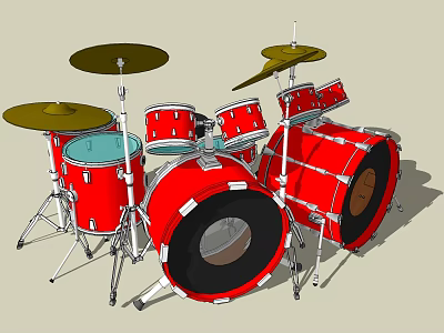 Vibrant Red Musical Instrument Drum Set With Multiple Drums And Cymbals 3d model