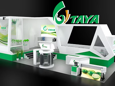 TAYA Exhibition Booth With Green And White Modern Design Large Screen And Lime Printing Equipment 3d model