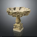 Intricately Carved Stone Decorative Bowl With Petal Rim And Ornate Base