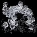 Transparent Ice Cubes Arranged in Circular Shape with Melting Water Drops on Black Background