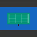 Badminton Court With Green Surface White Lines Net And Umpire Chair