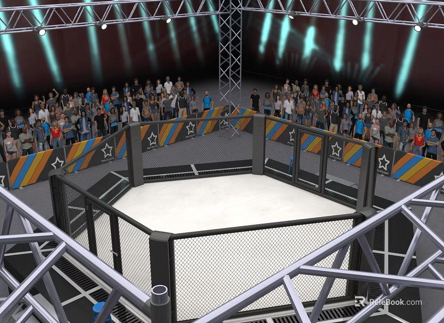 Mixed Martial Arts Octagon Arena In Sports Event With Crowd 3d model 