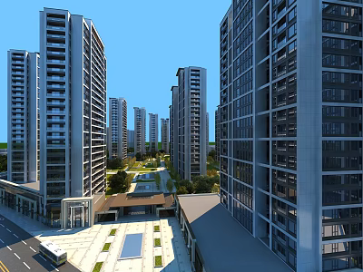 Modern High Rise Residential Buildings With Contemporary Exterior Surrounded By Urban Square And Landscaped Areas 3d model