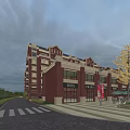 Red Brick Residential Buildings With Landscaped Garden Trees And Walking Paths