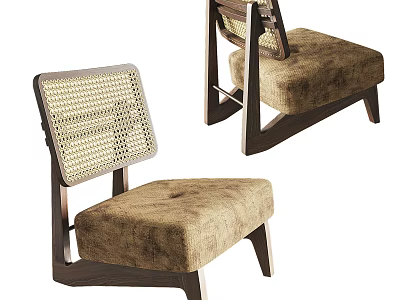 Modern Leisure Chair With Woven Back Upholstered Seat And Wooden Frame Design 3d model