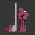 Smartphone Model With White Screen Pink Striped Awning Pink Balloon Trees And Red Play Button