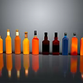 Various Colored Bottles With Different Caps Arranged On Gray Background With Reflections