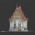Ancient Thai Temple Model With Red Roof Golden Decorations Columns Stairs And Blue Base