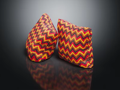 Stylish Furniture Decorative Pillows Featuring Chevron Pattern In Red Yellow Black 3d model