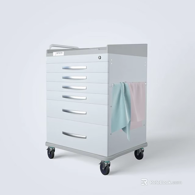 Mobile White Medical Storage Cart With Multiple Spacious Drawers And Hanging Towels 3d model 