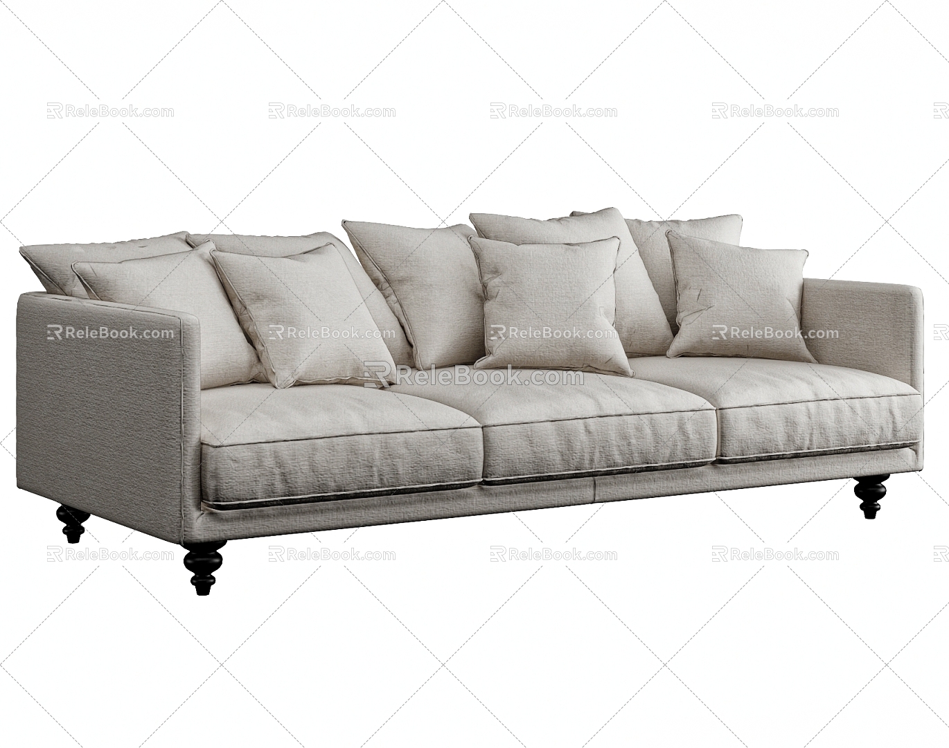 French Three-Seat Sofa Cloth Sofa 3d model