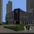 Modern Commercial Complex With Glass Facade And Plaza Surrounded By High-Rise Buildings