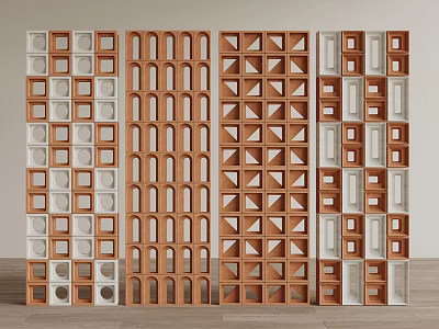 Modern Wooden Room Dividers With Circular Arched And Square Lattice Patterns 3d model