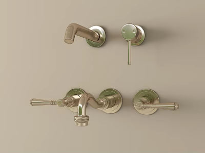 Modern Wall Mounted Bathroom Faucets With Metal Finish And Handle Design 3d model