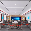 School Spacious Conference Room Interior With Chairs Tables And Screens