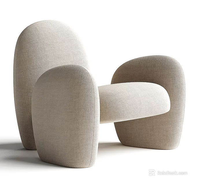 Modern Beige Linen Leisure Chair With Curved Armrests And Comfortable Rounded Design 3d model 