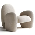 Modern Beige Linen Leisure Chair With Curved Armrests And Comfortable Rounded Design
