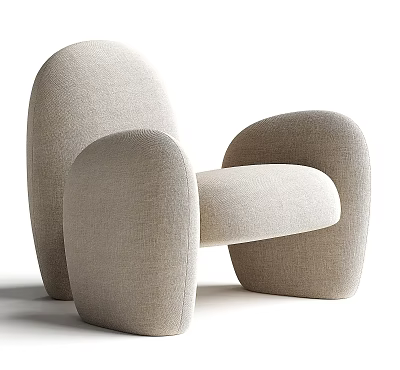 Modern Beige Linen Leisure Chair With Curved Armrests And Comfortable Rounded Design 3d model