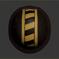 Brown Work Safety Helmet with Yellow and Black Stripes and Orange Goggles