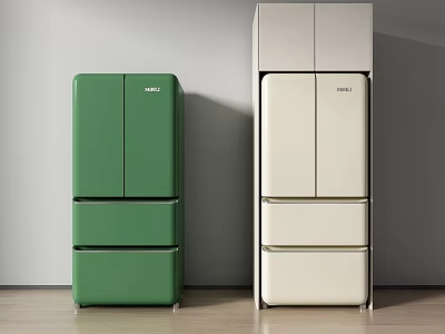 Green And Beige Standing Refrigerator Freezer With Modern Multi Door Design 3d model