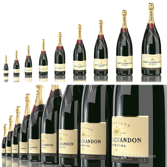 Premium Elegant Display of Moët Chandon Champagne Bottles and Champagne Glasses 3d model 