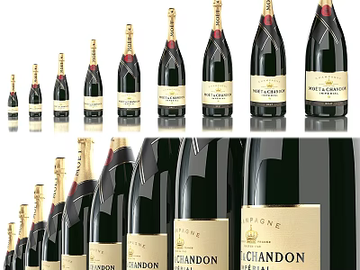 Premium Elegant Display of Moët Chandon Champagne Bottles and Champagne Glasses 3d model