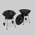 Black Outdoor Grill With Metal Stand Wheels Logo On Lid And Bottom Wire Rack