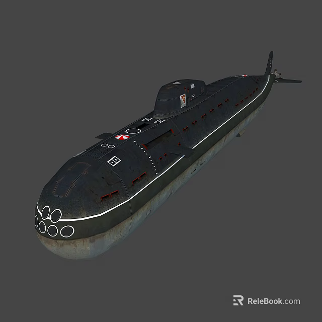 Military Submarine Watercraft With Black Hull Design And External Markings 3d model 