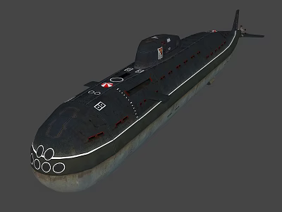 Military Submarine Watercraft With Black Hull Design And External Markings 3d model