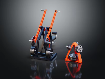 Orange And Black Sports Equipment With Frame Handles And Weight Plates For Home Gym 3d model